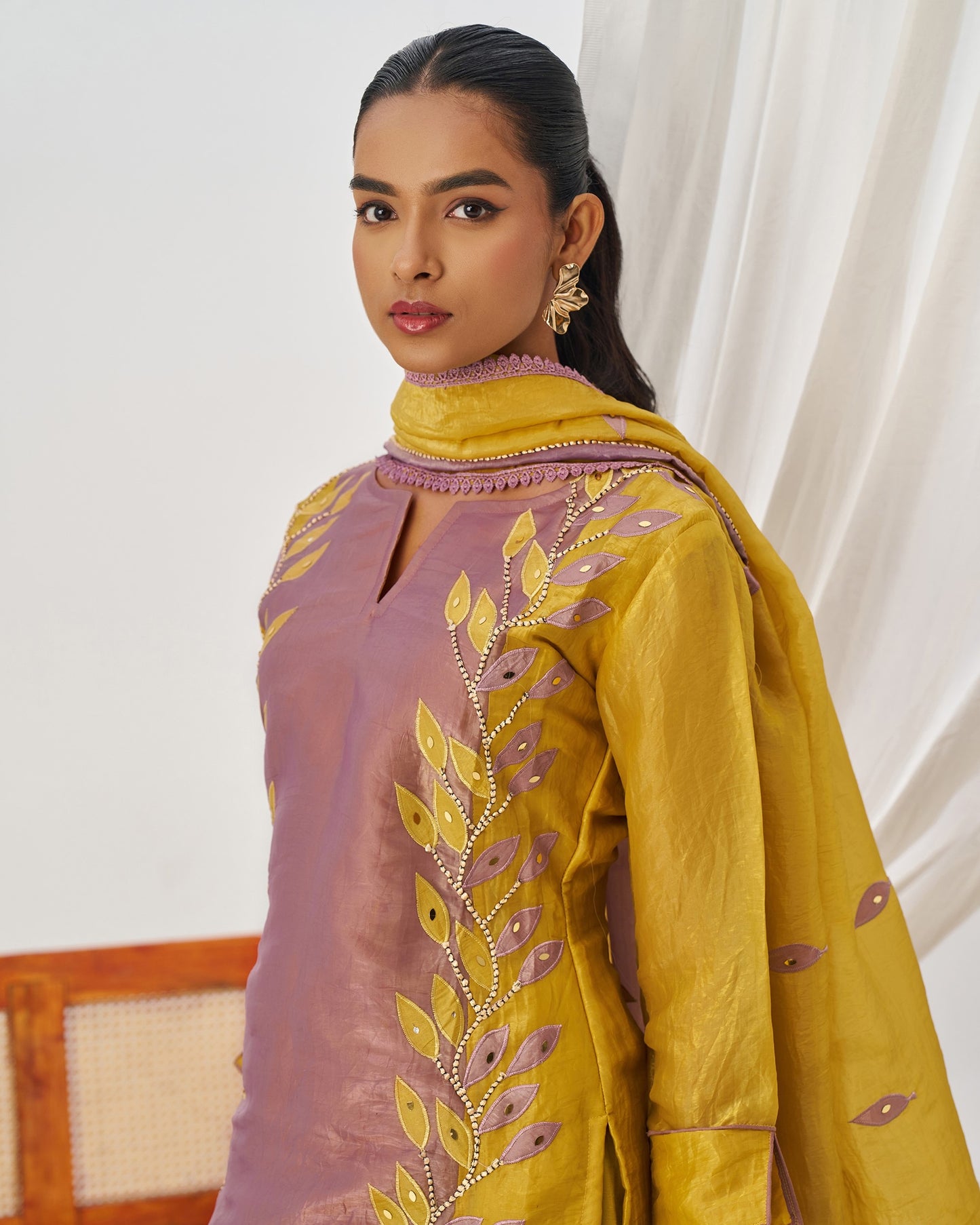 Purple & Yellow Crush Kameez With Salwar Suit For Indian & Pakistani Wedding Festival Season - Mirror Thread & Embroidery Work