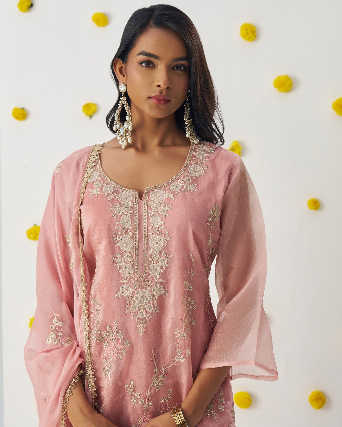 Light Pink Crush Salwar Suit With Kameez And Dupatta For Indian & Pakistani Wedding Festival - Stone With Thread & Sequence Embroidery Work