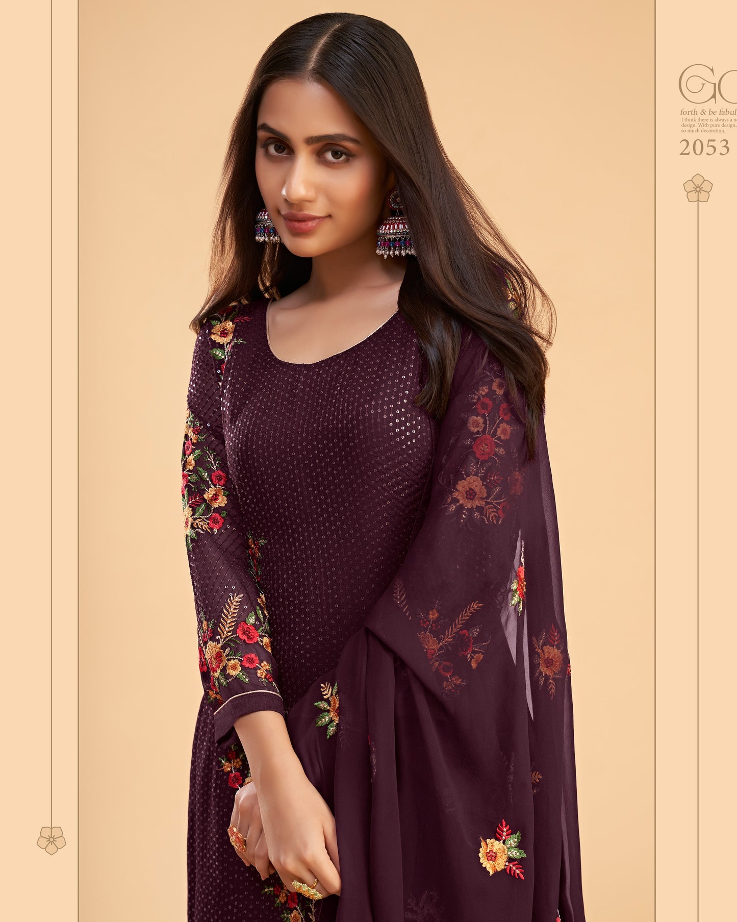 Burgundy Georgette Salwar Suit With Kameez & Dupatta For Indian & Pakistani Wedding Festival Season - Sequins Multi Thread And Zari Embroidery Work