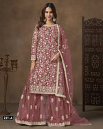 Mauve Pink Net Sharara Suit With Kameez & Dupatta For Indian & Pakistani Wedding Festival - Dori With Thread & Sequence Work