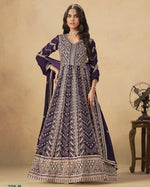 Purple Georgette Anarkali Suit With Dupatta For Indian & Pakistani Wedding Festival - Thread Sequence Work