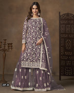 Lavender Net Sharara Suit With Kameez & Dupatta For Indian & Pakistani Wedding Festival - Dori With Thread & Sequence Work