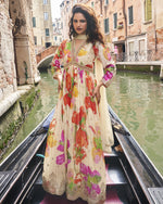 Off-White Chinon Silk Anarkali Suit With Dupatta For Indian & Pakistani Wedding Festival - Digital Print & Dori With Thread & Sequence Work