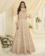 Off-White Georgette Anarkali Suit With Dupatta For Indian & Pakistani Wedding Festival - Dori With Thread & Sequence Embroidery Work