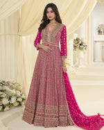 Pink Georgette Anarkali Suit With Dupatta For Indian & Pakistani Wedding Festival - Dori With Thread & Sequence Embroidery Work