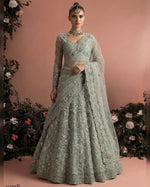 Pastel Green Net Lehenga Choli With Blouse & Dupatta For Indian & Pakistani Wedding Festival - Dori & Thread Embroidered Work