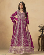 Deep Plum Georgette Anarkali Suit With Dupatta For Indian & Pakistani Wedding Festival - Thread Sequence Work