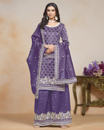 Purple Crush Plazo Suit With Kameez & Dupatta For Indian & Pakistani Wedding Festival - Thread Sequence Work