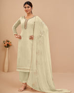 Yellow Georgette Plazo With Kameez & Dupatta For Indian & Pakistani Wedding Festival - Embroidered With Multi Thread And Sequins Work Along With Khatli Work