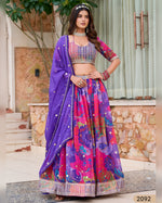 Purple Organza Lehenga Choli With Blouse & Dupatta For Indian & Pakistani Wedding Festival - Dori With Thread & Sequins Embroidery Work