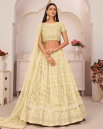 Mint Yellow Net Lehenga Choli With Blouse & Dupatta For Indian & Pakistani Wedding Festival - Dori With Thread & Sequence Embroidery Work
