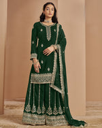 Green Georgette Plazo Suit With Kameez & Dupatta For Indian & Pakistani Wedding Festival - Thread Sequence Work