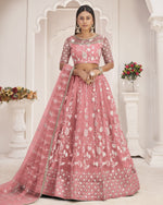 Pink Net Lehenga Choli With Blouse & Dupatta For Indian & Pakistani Wedding Festival - Dori With Thread & Sequence Embroidery Work