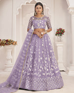 Lavender Net Lehenga Choli With Blouse & Dupatta For Indian & Pakistani Wedding Festival - Dori With Thread & Sequence Embroidery Work