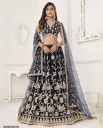 Black Net Lehenga Choli With Blouse & Dupatta For Indian & Pakistani Wedding Festival - Dori With Thread & Sequence Embroidery Work