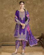 Purple Chinon Silk Salwar Suit With Kameez & Dupatta For Indian & Pakistani Wedding Festival - Mirror & Dori With Thread & Sequence Work