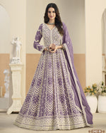 Purple Georgette Anarkali Suit With Dupatta For Indian & Pakistani Wedding Festival - Dori With Thread & Sequence Embroidery Work