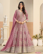 Pink Georgette Anarkali Suit With Dupatta For Indian & Pakistani Wedding Festival - Dori With Thread & Sequence Embroidery Work
