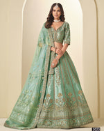 Mint Green Silk Lehenga Choli With Blouse & Dupatta For Indian & Pakistani Wedding Festival - Dori With Tread & Sequins Embroidery Work