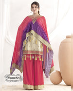 Deep Pink Viscose Simmer Sharara Suit With Kaftan & Kameez For Indian & Pakistani Wedding Festival - Dori With Thread & Sequence Work