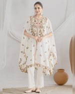 Off-White Chinon Silk Kaftan Suit With Pant For Indian & Pakistani Wedding Festival - Thread & Sequence Embroidery Work