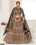 Brown Silk Lehenga Choli With Blouse & Dupatta For Indian & Pakistani Wedding Festival - Digital Printed