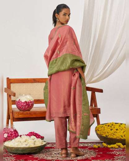 Green & Pink Crush Kameez With Salwar Suit For Indian & Pakistani Wedding Festival Season - Mirror Thread & Embroidery Work