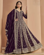 Purple Georgette Anarkali Suit With Dupatta For Indian & Pakistani Wedding Festival - Thread Sequence Work