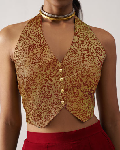 Deep Red Jacquard Plazo Suit With Blouse For Indian & Pakistani Wedding Festival & Party - Thread Work