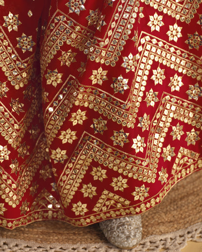 Red Georgette Lehenga Choli With Blouse & Dupatta For Indian & Pakistani Wedding Festival - Sequins Zari Embroidered Work
