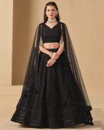 Black Georgette Lehenga Choli With Blouse & Dupatta For Indian & Pakistani Wedding Festival - Sequins & Thread Embroidered Work