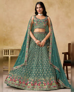 Teal Georgette Lehenga Choli With Blouse & Dupatta For Indian & Pakistani Wedding Festival - Sequins and Thread Embroidered Work