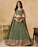 Green Georgette Lehenga Choli With Blouse & Dupatta For Indian & Pakistani Wedding Festival - Sequins and Thread Embroidered Work