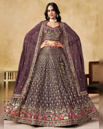 Purple Georgette Lehenga Choli With Blouse & Dupatta For Indian & Pakistani Wedding Festival - Sequins and Thread Embroidered Work