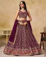 Maroon Georgette Lehenga Choli With Blouse & Dupatta For Indian & Pakistani Wedding Festival - Sequins and Thread Embroidered Work