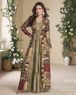 Olive Green Georgette Anarkali Suit With Shrug For Indian & Pakistani Wedding Festival - Mirror With Thread & Sequence Work