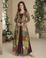 Maroon Georgette Anarkali Suit With Shrug For Indian & Pakistani Wedding Festival - Mirror With Thread & Sequence Work