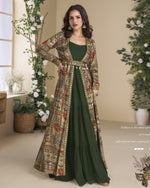 Forest Green Georgette Anarkali Suit With Shrug For Indian & Pakistani Wedding Festival - Mirror With Thread & Sequence Work