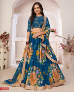 Blue Georgette Lehenga Choli With Blouse & Dupatta For Indian & Pakistani Wedding Festival - Dori With Thread & Sequins Embroidery Work