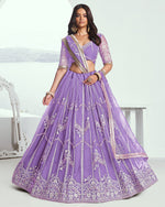 Lavender Net Lehenga Choli With Blouse & Dupatta For Indian & Pakistani Wedding Festival - Dori With Thread & Sequence Embroidery Work