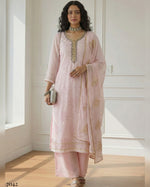 Pastel Pink Georgette Salwar Suit With Kameez & Dupatta For Indian & Pakistani Wedding Festival - Moti With Multi Thread And Sequins Work Along With Khalti Work