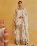Cream Georgette Sharara Suit With Kameez & Dupatta For Indian & Pakistani Wedding Festival - Dori With Thread & Sequence Work