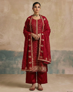 Maroon Georgette Salwar Suit With Kameez & Dupatta For Indian & Pakistani Wedding Festival - Multi Thread & Sequins Work Along With Khalti Work