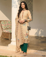Cream Cotton Silk Salwar Suit With Kameez & Dupatta For Indian & Pakistani Wedding Festival - Thread & Sequence Embroidery Work