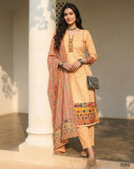 Beige Cotton Silk Salwar Suit With Kameez & Dupatta For Indian & Pakistani Wedding Festival - Thread & Sequence Embroidery Work