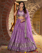 Lavender jacquard Lehenga Choli With Blouse & Dupatta For Indian & Pakistani Wedding Festival - Thread & Sequins Zari Embroidered Work