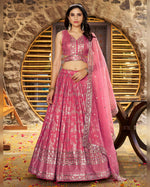Pink jacquard Lehenga Choli With Blouse & Dupatta For Indian & Pakistani Wedding Festival - Thread & Sequins Zari Embroidered Work