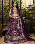 Purple jacquard Lehenga Choli With Blouse & Dupatta For Indian & Pakistani Wedding Festival - Thread & Sequins Zari Embroidered Work