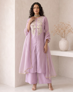 Lavender Silk Salwar Suit With Kameez & Dupatta - Thread & Dori Embroidery Work