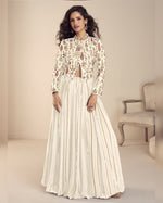 Off-White Vichitra Silk Skirt Set With Top For Indian & Pakistani Wedding Festival And Party Wear - Dori With Thread & Sequence Embroidery Work